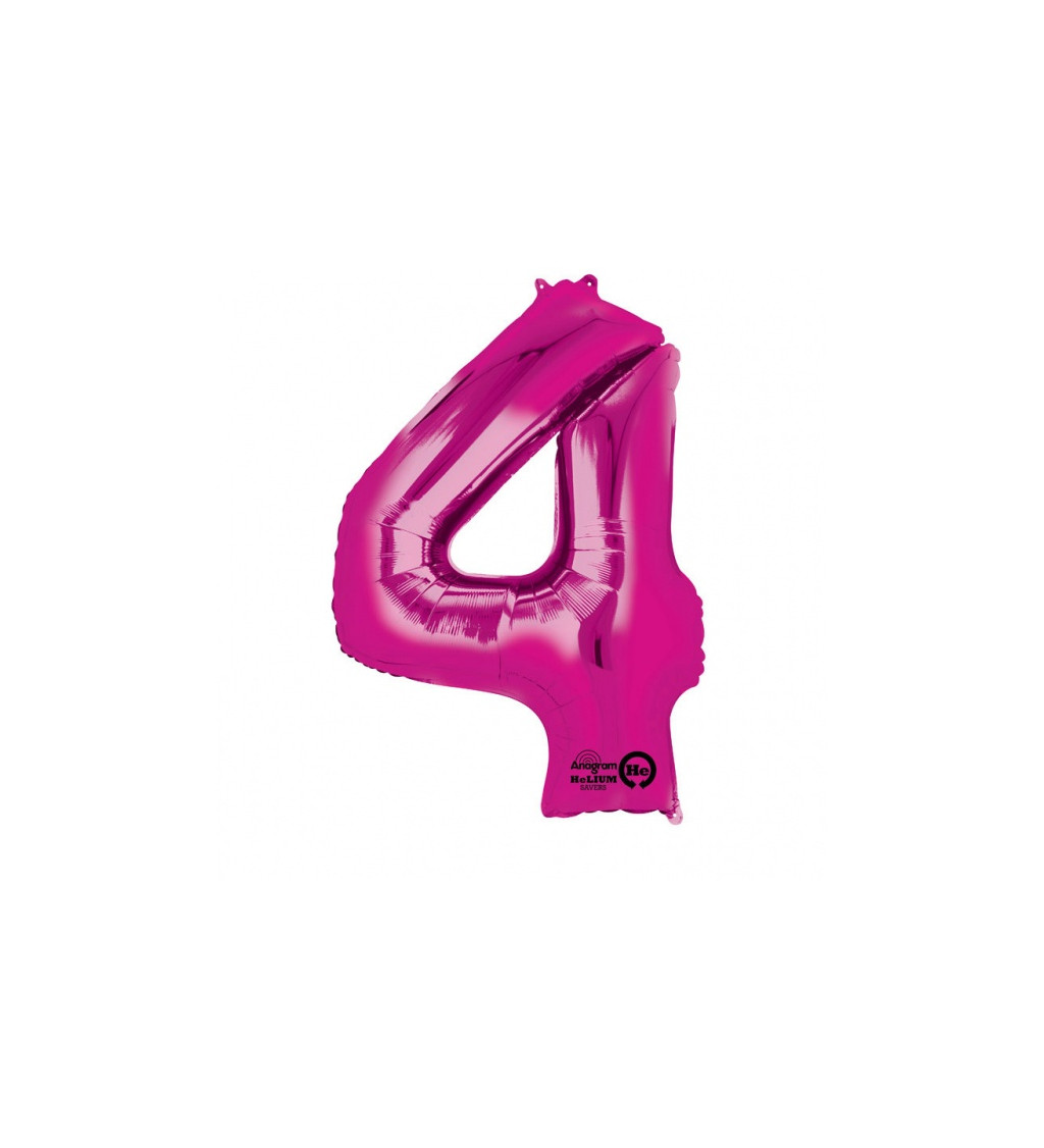Růžový balónek 4 - fóliové číslo