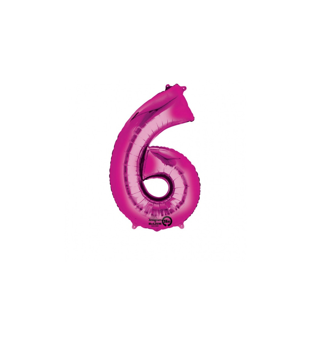 Růžový balónek 6 - fóliové číslo