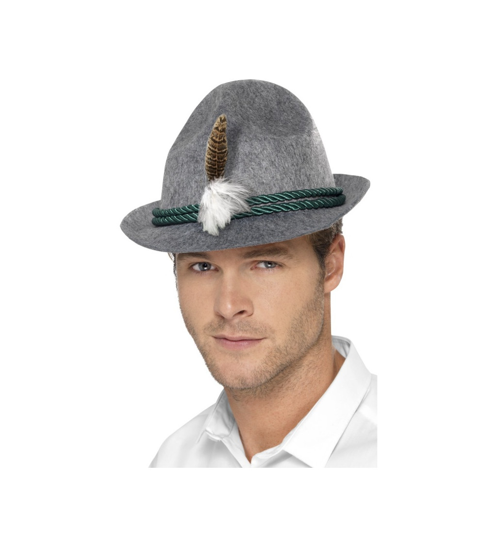 Šedý bavorský klobouk - peříčko