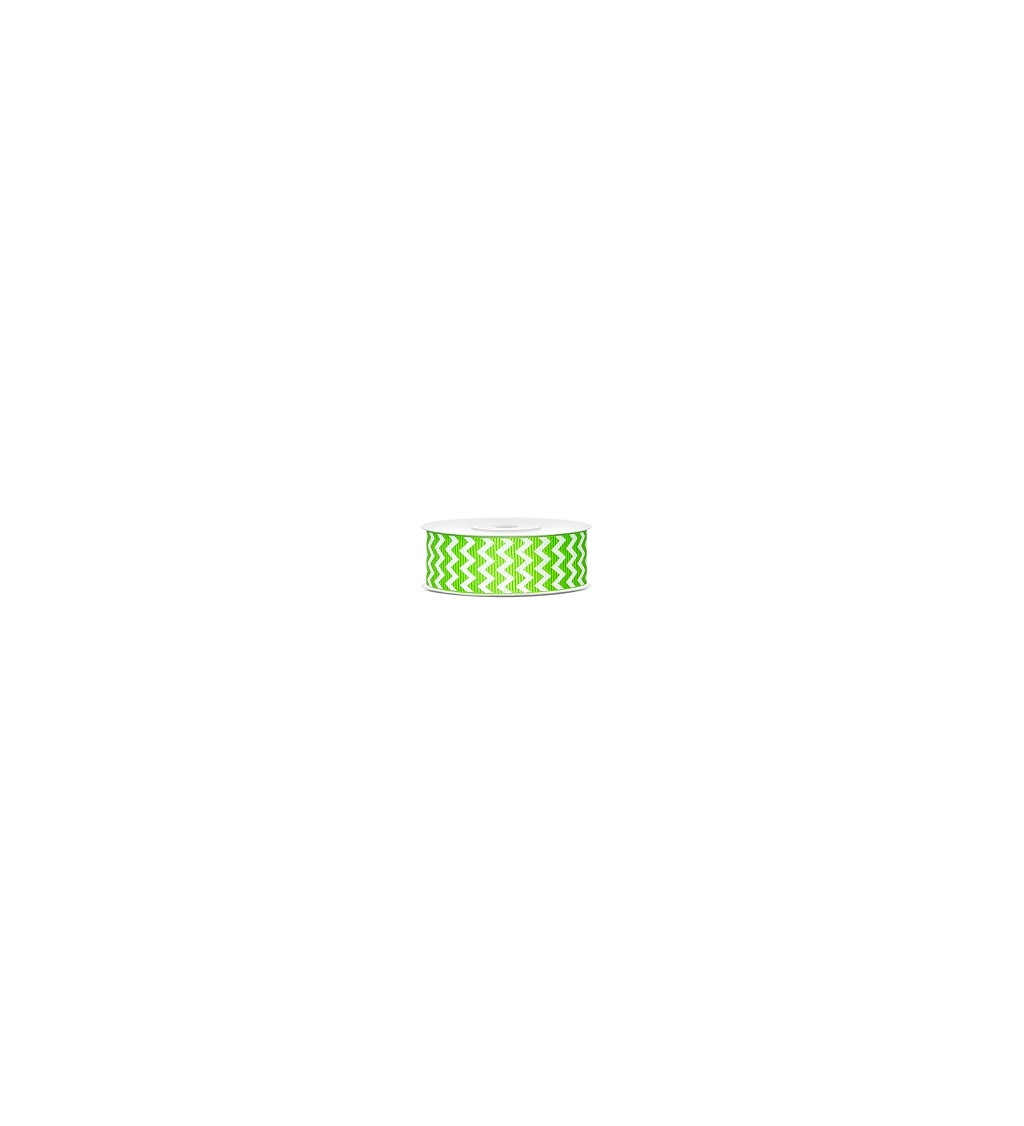 Hrubá stuha zeleno-bílá - klikatý vzor