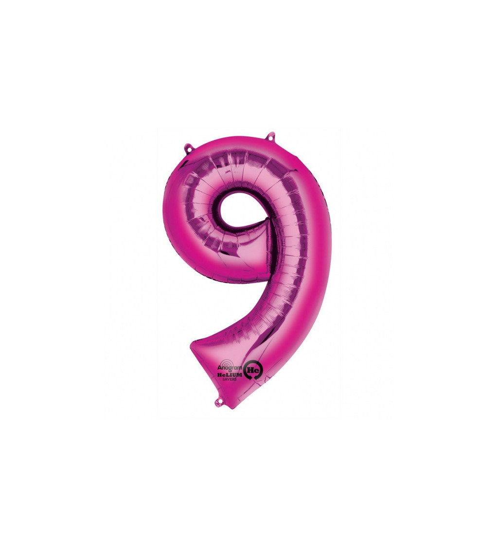 Růžový balónek 9 - fóliové číslo