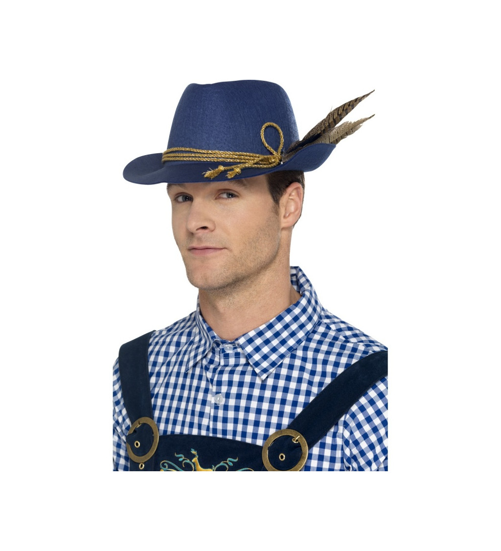 Modrý bavorský klobouk - pírka