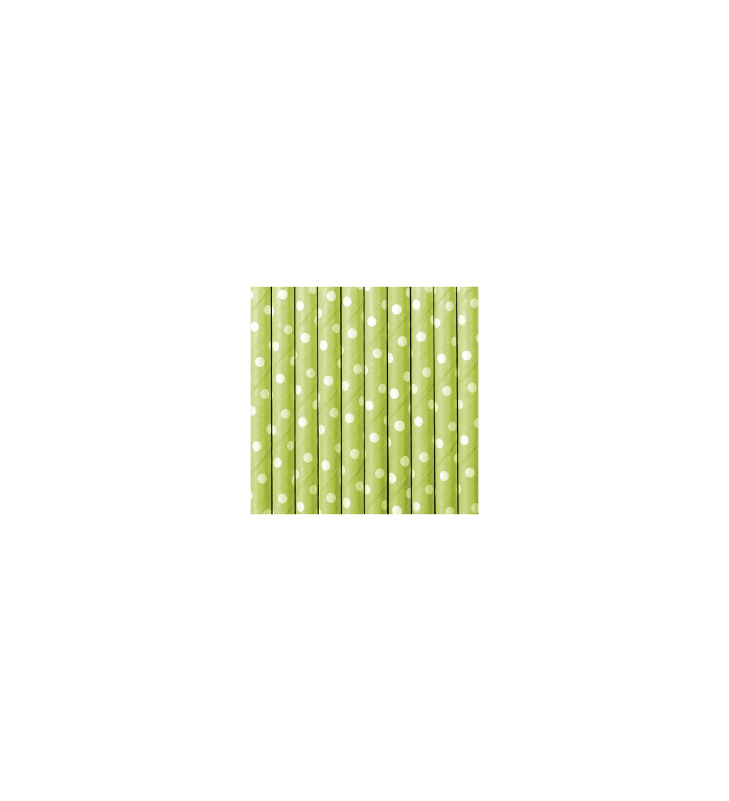Zelená brčka - bílé puntíky