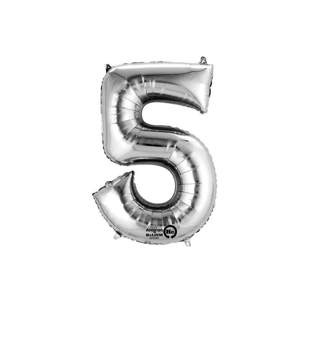 Stříbrný balónek 5 - fóliové číslo