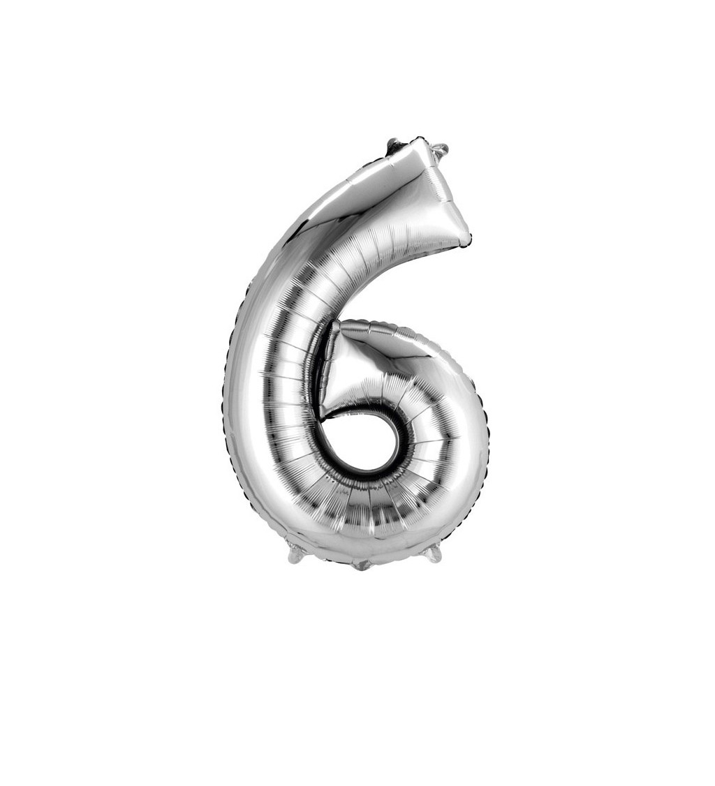 Stříbrný balónek 6 - fóliové číslo