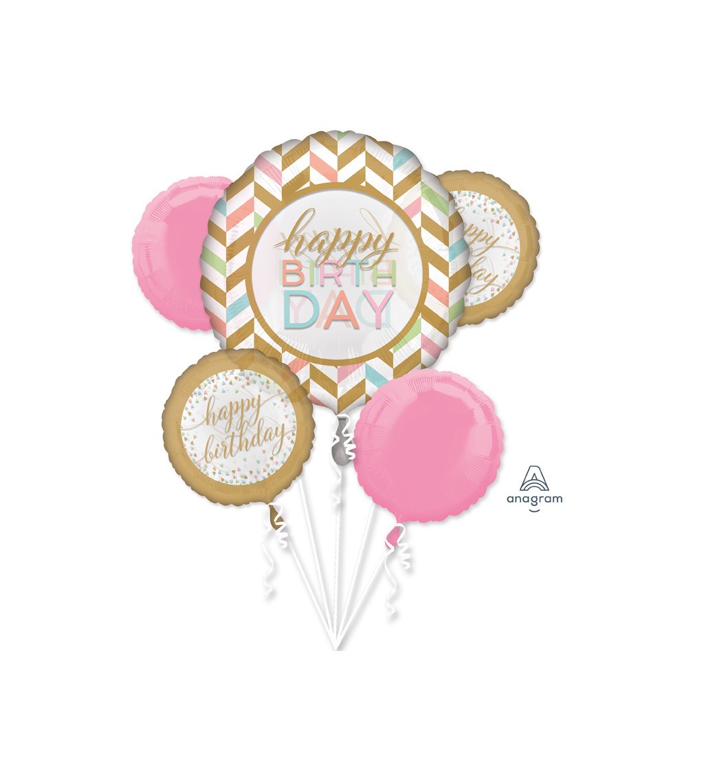 Sada růžových balónků - Happy Birthday
