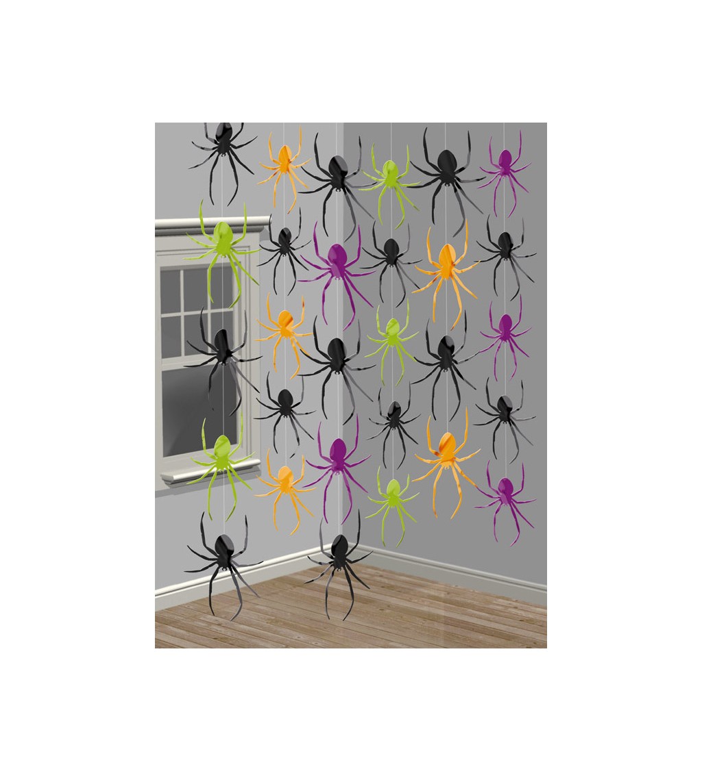 Visící dekorace - barevní pavouci