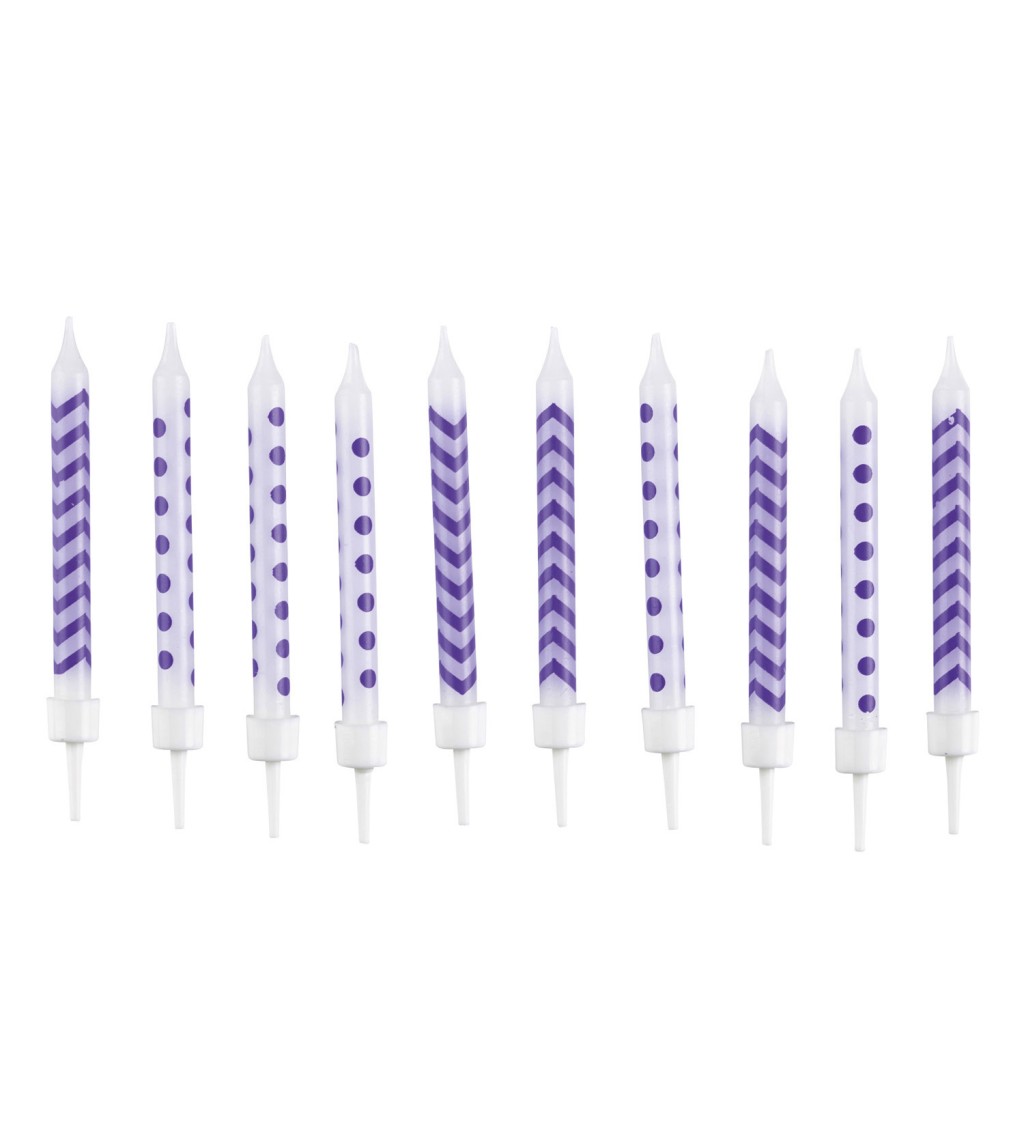 Bílo-fialové svíčky na dort