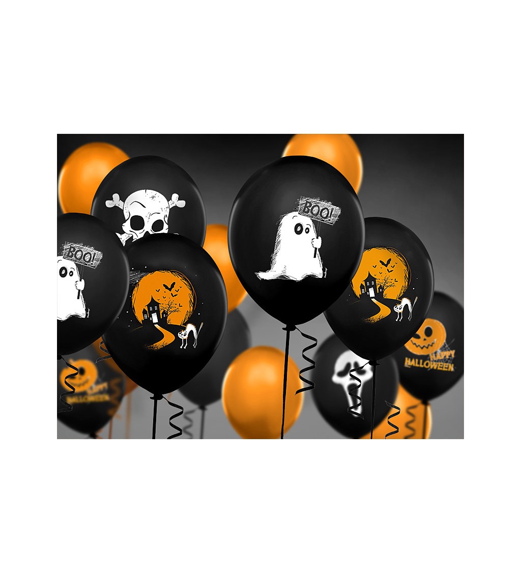 Černý balónek s potiskem - Halloween 6ks