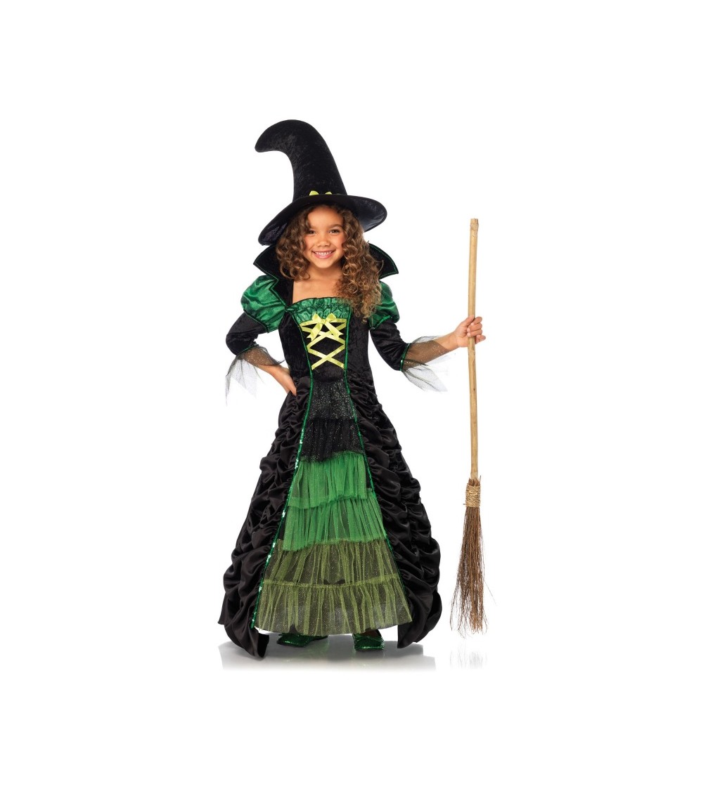 Dětský kostým čarodějnice - zeleno-černý