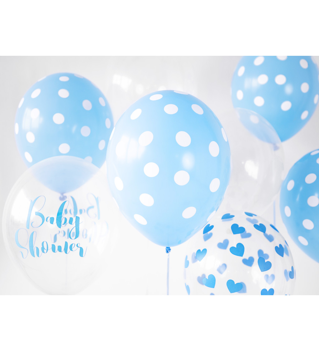 Balónek průhledný - modrá srdíčka - 6 ks