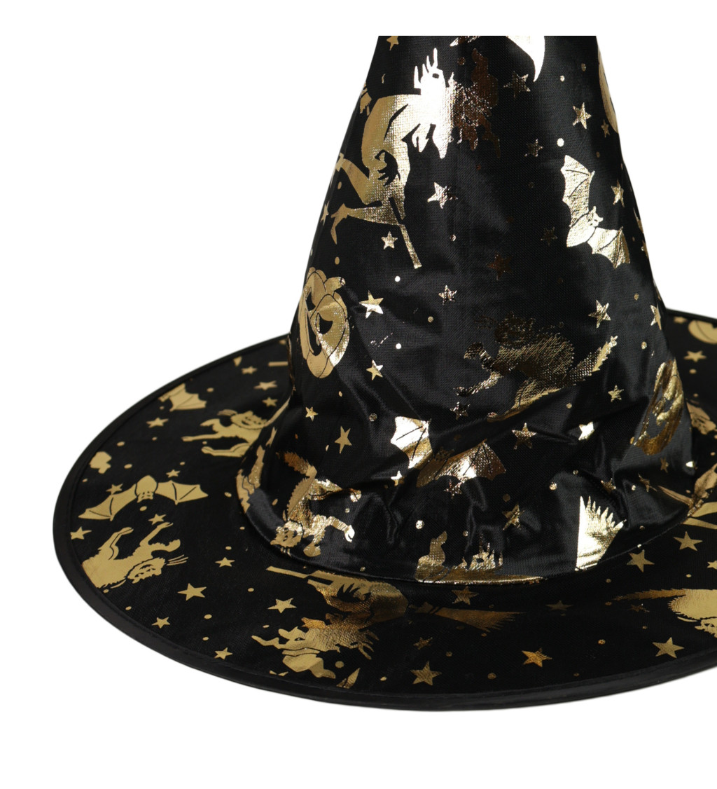 Dětský zlato - černý čarodějnický klobouk