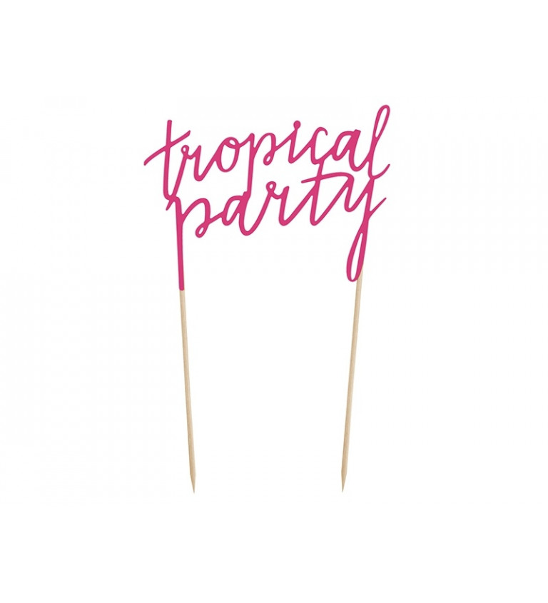 Růžový nápis Tropical party - špejle
