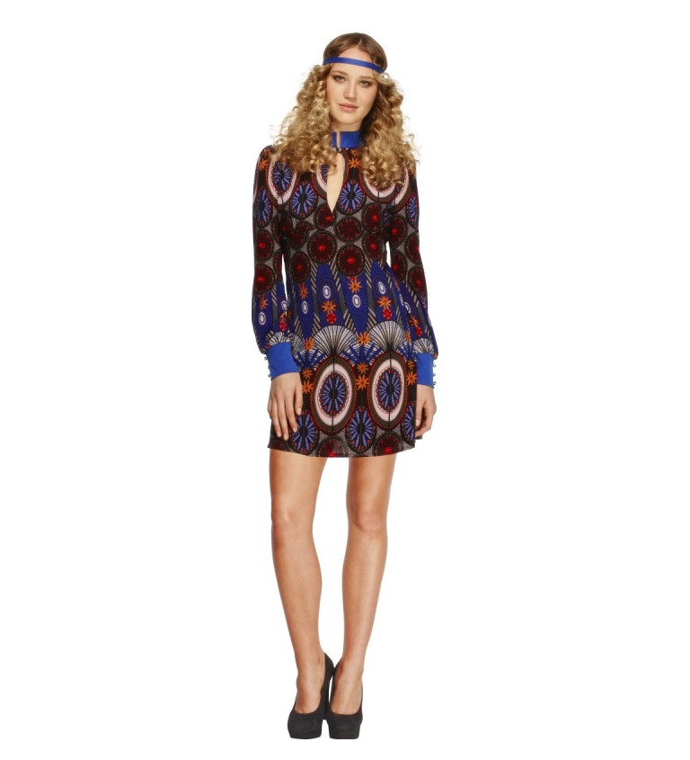 Hippie šaty - modrý vzor