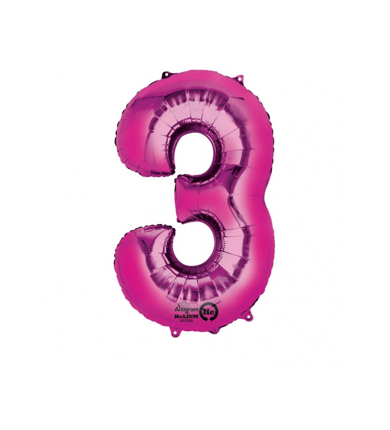 Růžový balónek 3 - fóliové číslo
