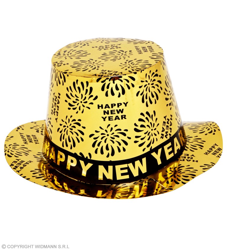 Klobouk s nápisem Happy New Year - zlatý