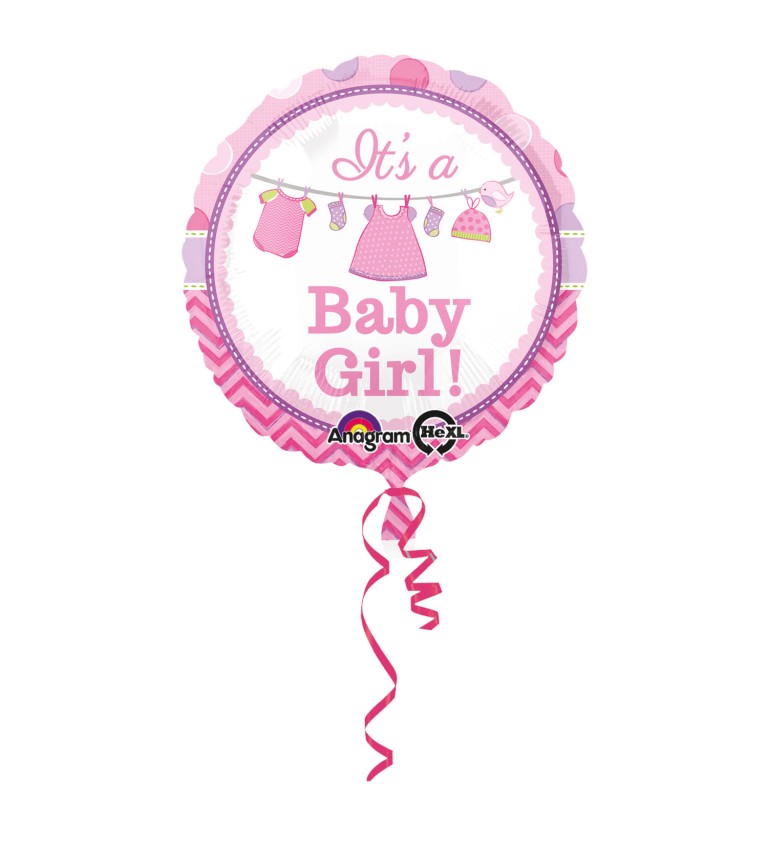 Růžový balónek Baby girl - kulatý