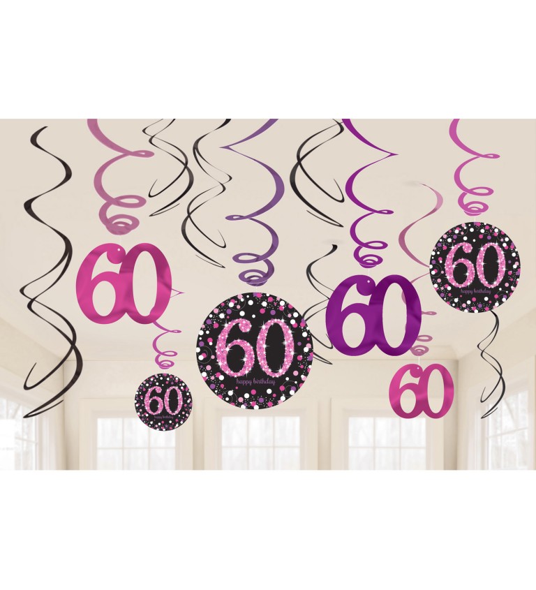 Závěsné spirálky 60. narozeniny - růžové